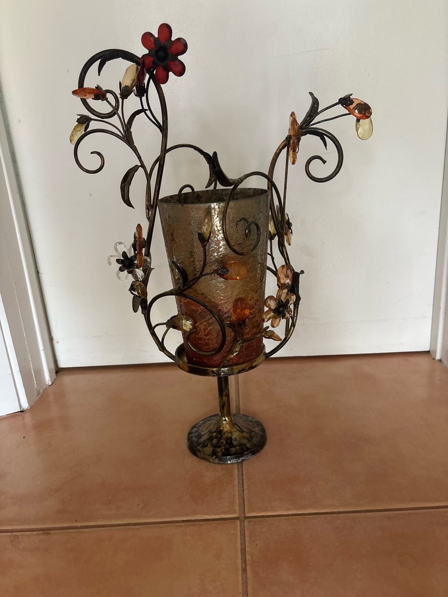 Gorgeous candle holder in warm jewel tones