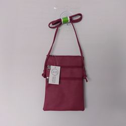 Moda West Leather Mini Cross Body Purse Bag With Mirror Maroon 9 x 6.5 x 0.5 in