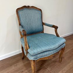 Antique Chevron Custom Upholstered French Arm Chair