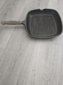 Vintage Roch Guss Large 11 Inch Flat Grill Fry Pan Made In Italy Wood Handle