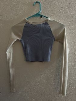 Womens Long Sleve Blue&White Crop Top (SIZE XS)