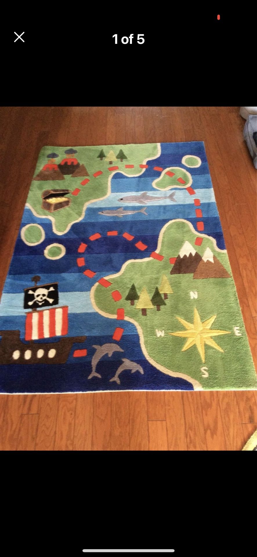 Momeni Pirate Ship Treasure Map Kids Boys Area Rug 4’x...