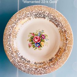 8 1/4” Vintage “Rosalie Salad Bowl” 22 K Gold Design. #5732