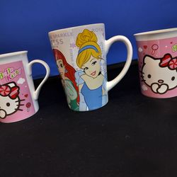 2 Hello Kitty Mugs & 1 Disney Mug