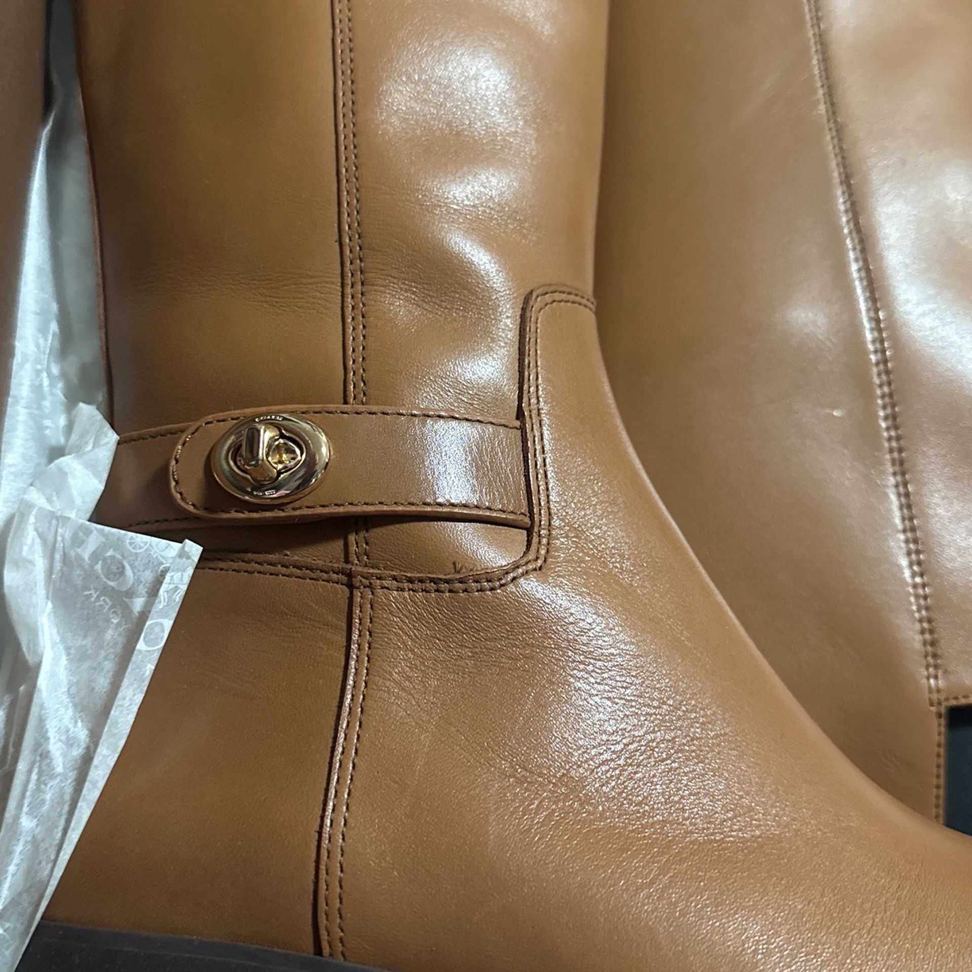 Coach Women's Saddle Tan Leather Over Knee Riding Boot