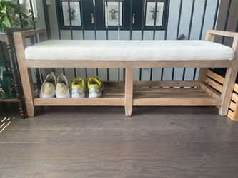 Wood Entryway Bench with Upholstered Seat and Shoe Shelf!