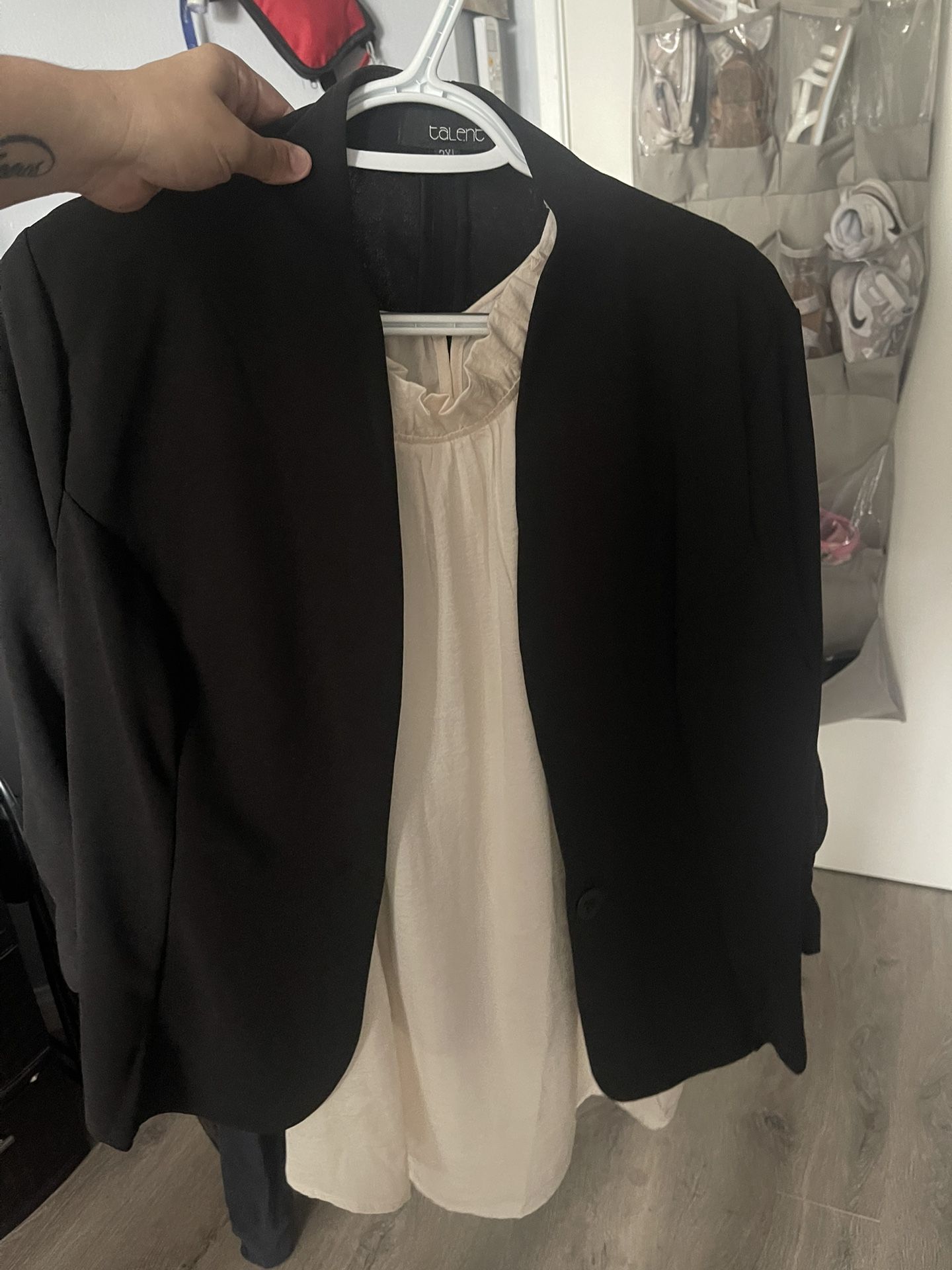 dressy shirt and black blazer