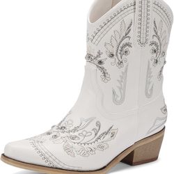 Women’s Rhinestone Ankle, Cowboy Boots, 8 1/2
