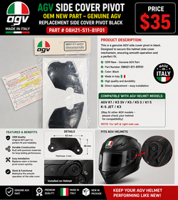 1990's agv Motorcycle Helmet Side Pivot Covers. Made In Italy.