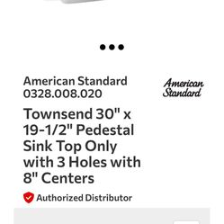 AMERICAN STANDARD TOWNSEND 30”x19-1/2” SI K ONLY WITH 3 HOLES 