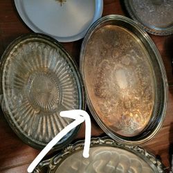 Vintage Etched Silver Large 20" Oval Tray Vanity Mirror 