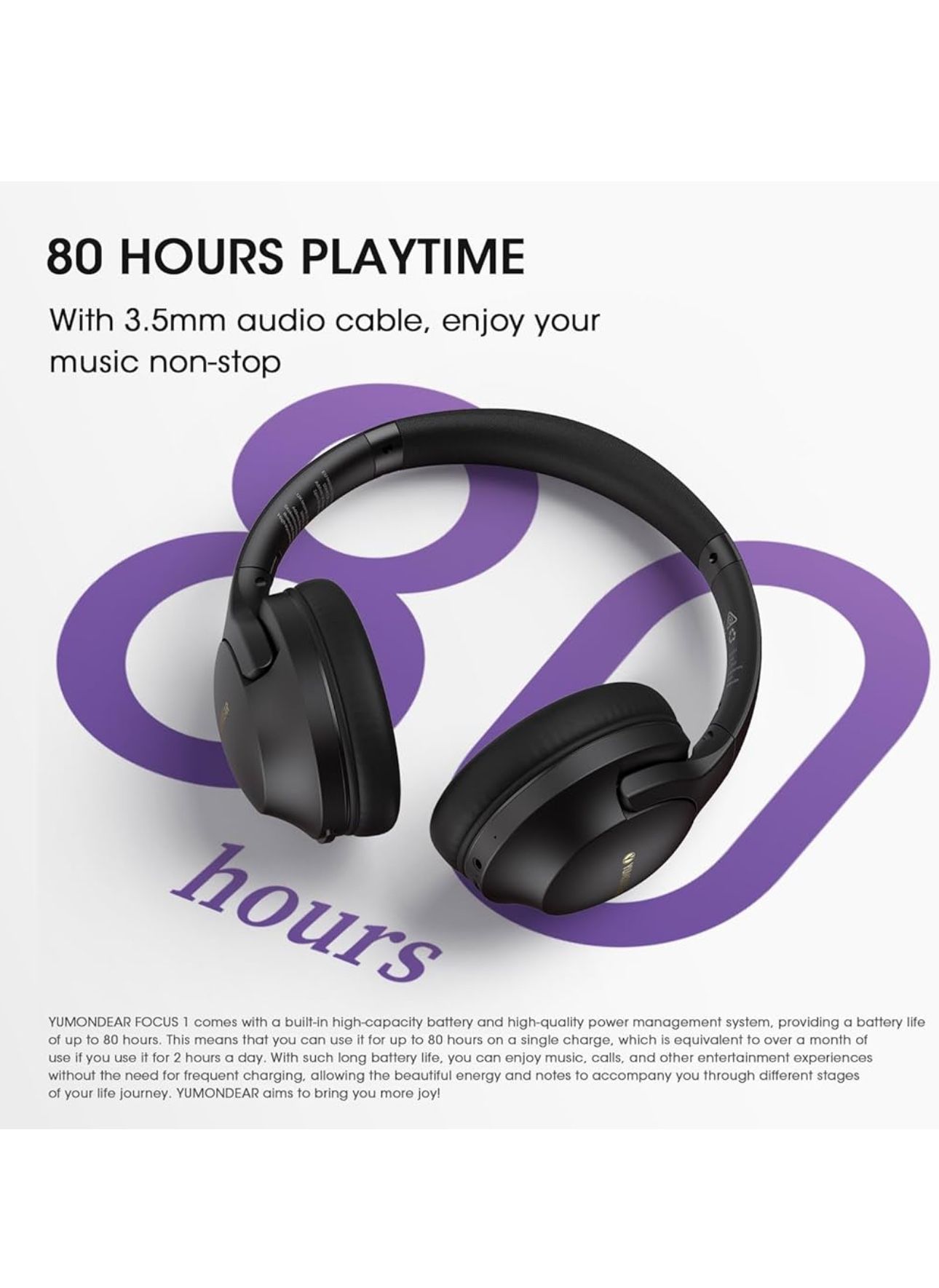 Over Ear Headphones Wireless 80H Playtime, Bluetooth Headphones Over Ear with 3 EQ Modes, Built-in ENC Mic, Deep Bass, HiFi Stereo Foldable 5.4 Blueto