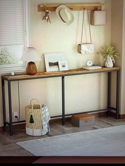 Table with Outlet, 70.9 Inch Narrow Console Table with USB-C, Behind Couch Extra Long Skinny Console Table