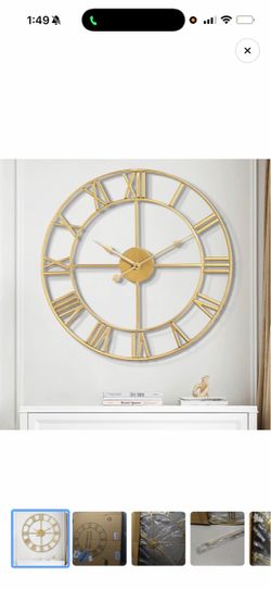 Large Gold Metal Roman Numeral Wall Clock
