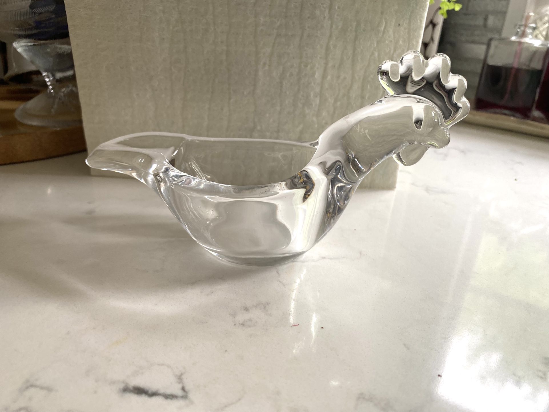 Vtg Crystal Rooster Cofrac Art Verrier France FIGURINE / EGG CUP / PAPERWEIGHT / TRINKET DISH / ASHTRAY