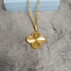 18K Gold-Plated Double Chain Clover Pendant Necklace, Stainless Steel Jewelry