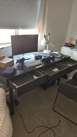 Dark Wood Computer Desk with Drawers