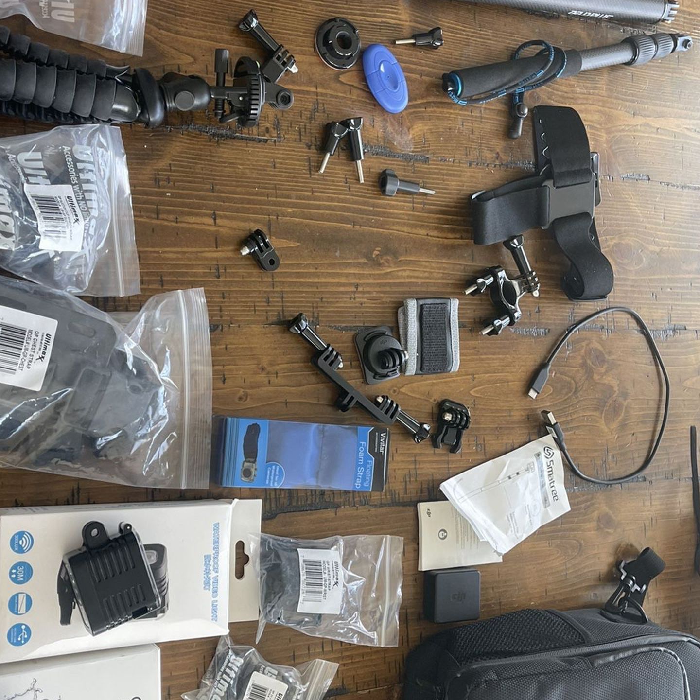 DJI Osmo Action Camera, CF Selfie Stick, Underwater LED, Case and Extras