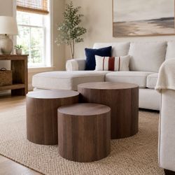 Nesting Coffee Table Set of 3, Round Wooden Coffee Tables, Modern Circle Table for Living Room, Bedroom, Accent Side Table End Table, Saving Space Des