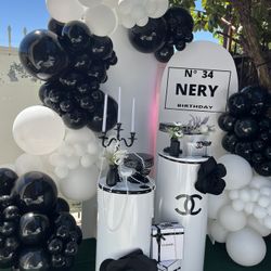 Decoration Chanel Party Team Chanel Mantel Negro Arcos De Globos Garland Balloons 