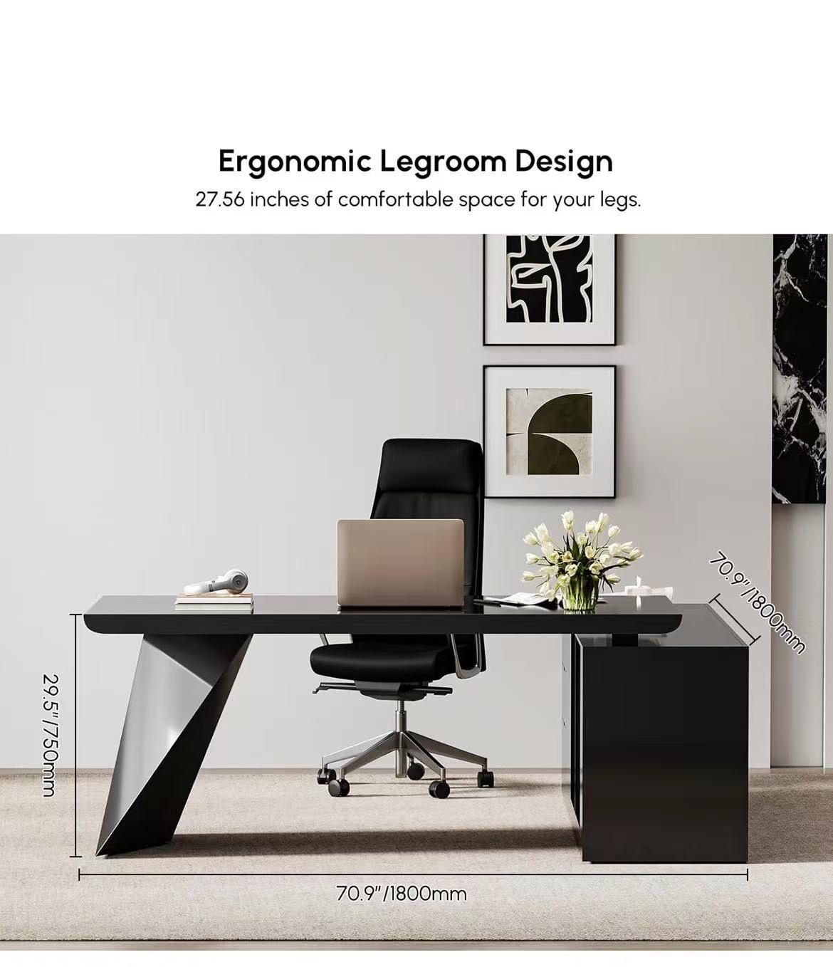 🟢 L-Shape Executive Desk with Executive Chair,
