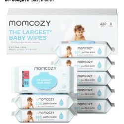 Momcozy Baby Wipes-Extra Large Size Design, 99% Water Based, Unscented & Hypoallergenic, Cleansing & Moisturizing Baby Wipes for Sensitive Skin, 8 Fli