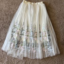 Women’s Moon Collection Tulle Floral Midi Skirt