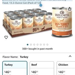 Wellness 95% Turkey Natural Wet Grain Free Canned Dog Food, 13.2-Ounce Can (Pack of 12) $30