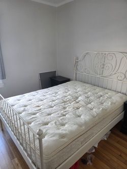 White Metal Bed Frame with Mattress