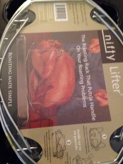 Nifty lifter for turkey, duck, meats etc. roasting made easy