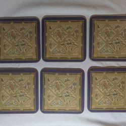 Vintage Coasters Set of 6 - Mug Table Mats Cork Back Made In England Cobalt Blue
