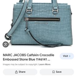 Marc Jacobs Calfskin Croc Cruiser  Satchel Crossbody Purse Stone Blue $475.