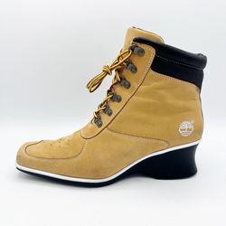 TIMBERLAND Premium Ankle Boots 19345 Wedge Booties Wheat Womens Size 9.5 M Cute!