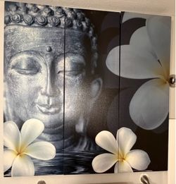 FIRE SALE – LAST DAY! 3-Piece Buddha & White Plumeria Wall Art Set – 67% OFF!