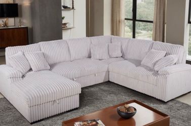 Ashley gray chenille plush sectional sofa couch with storage