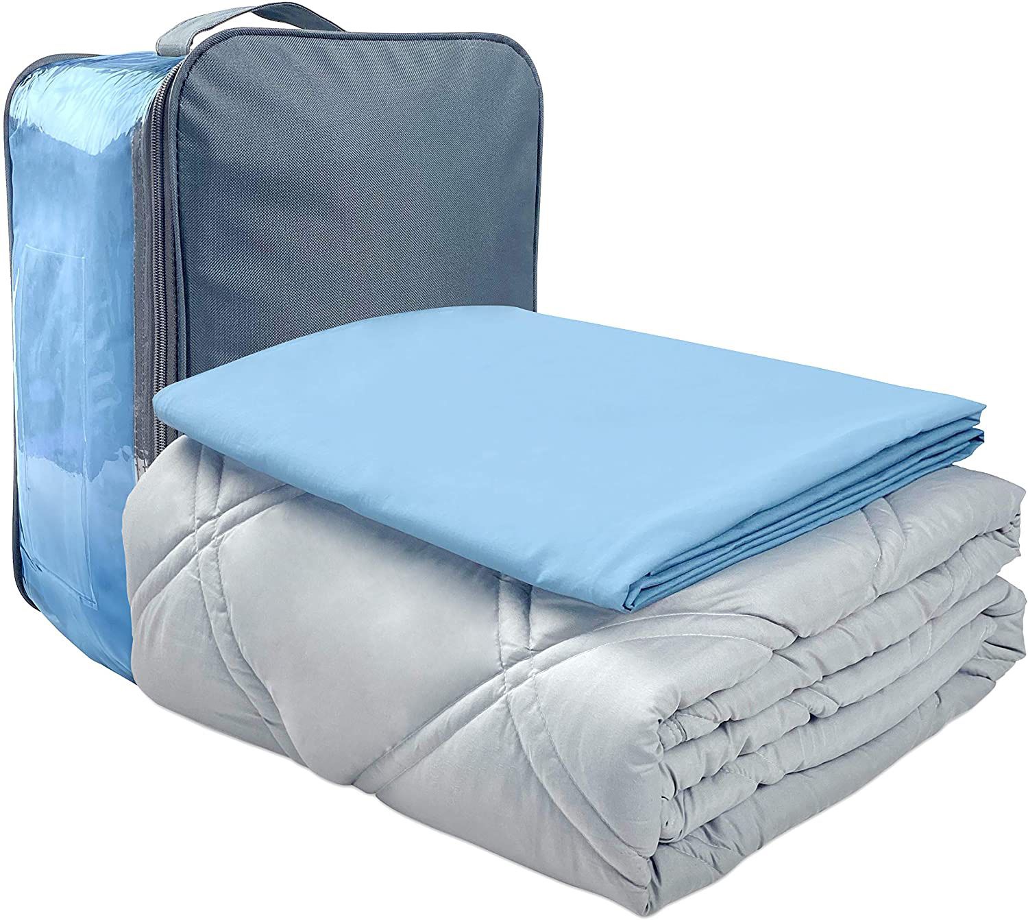 "Adult Weighted Blanket Queen Size with Cover (59""x81"" 23lbs)| Soft Premium Glass Beads Heavy Blanket (Blue)"