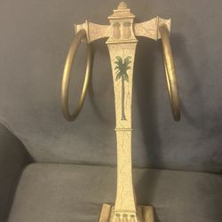 Two Ring Towel Stand Holder With Palm And Pineapple Design 