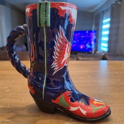 Decorative Ceramic Boot Vessel Folk Art Style No Drainage Sculptural Decor