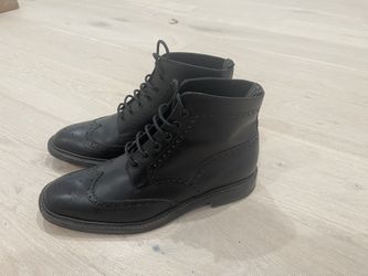 Loake Burford 8.5 UK (9 US) Black Leather Brogue (Wingtip) Boot Made in Northampton England