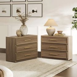 2 Of Set Crescent Nightstand, 3 Drawers