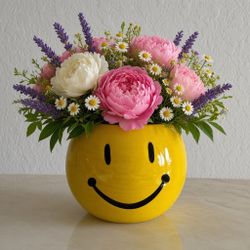 Yellow Smiley Face Ceramic Vase