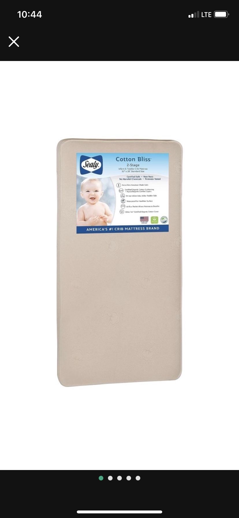 Sealy Cotton Bliss 2-Stage Waterproof Baby Crib and Toddler Mattress - 204 Premium Coils - Made in USA, 52"x28"