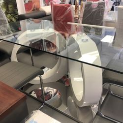 New  Glass Top White High Gloss Base Table With 4 Chairs (grey,black,white)