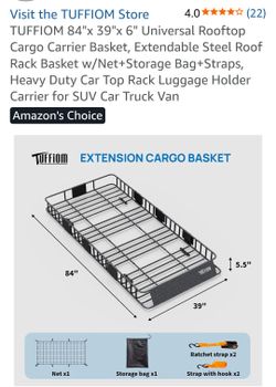 New Universal Rooftop Cargo Carrier Basket, Extendable Steel Roof Rack Basket