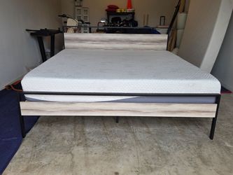 King Memory Foam Mattress + Metal/Wood Platform Bed Frame Set