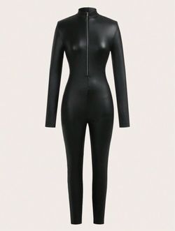 Black faux leather full body suit