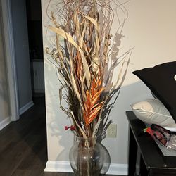 Decorative -large Floor Glass Vase With Flowers