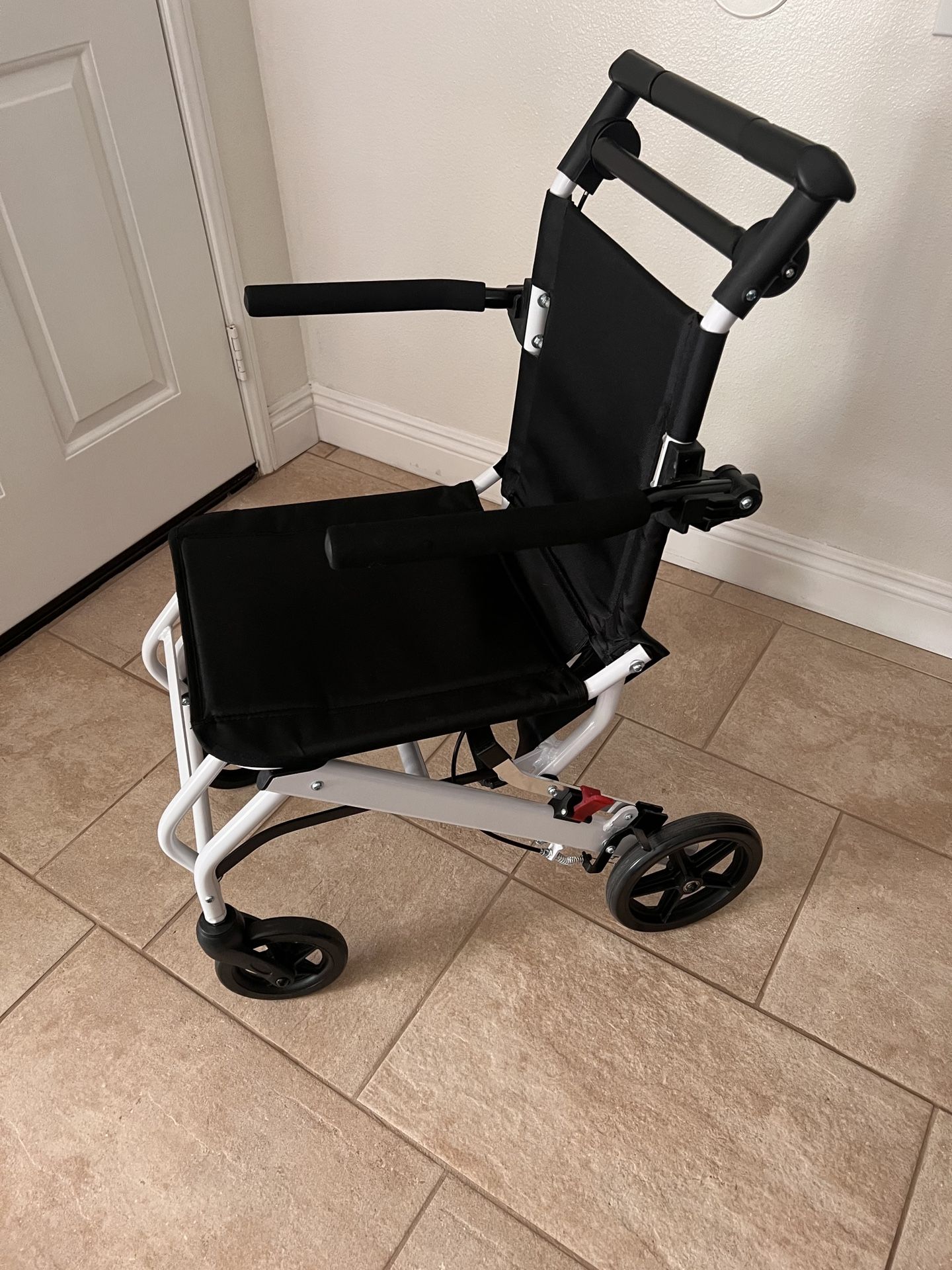 Ultralight Transport Wheelchair, Folding Portable Boarding Traveling Wheelchair With Handbrake