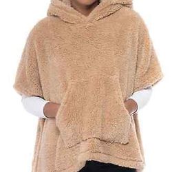 Jenni Women's Hooded Sherpa Pocket Poncho Sweater Kangaroo Pockets - One Size