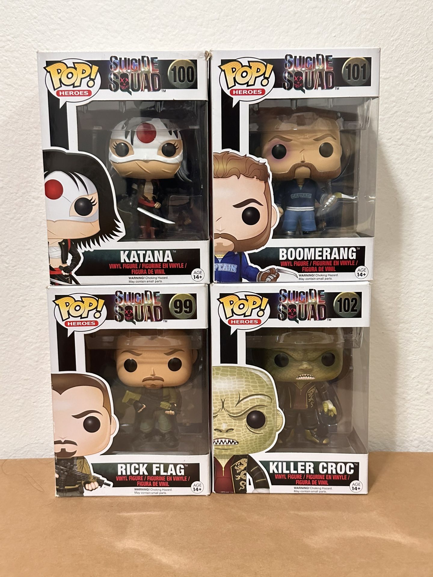 Funko Pop! DC Suicide Squad Lot - Rick Flag, Katana, Boomerang, Killer Croc